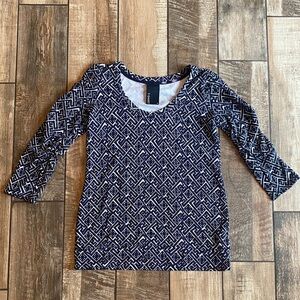 Anthropologie Dolan Navy and White geometric Patterned Blouse